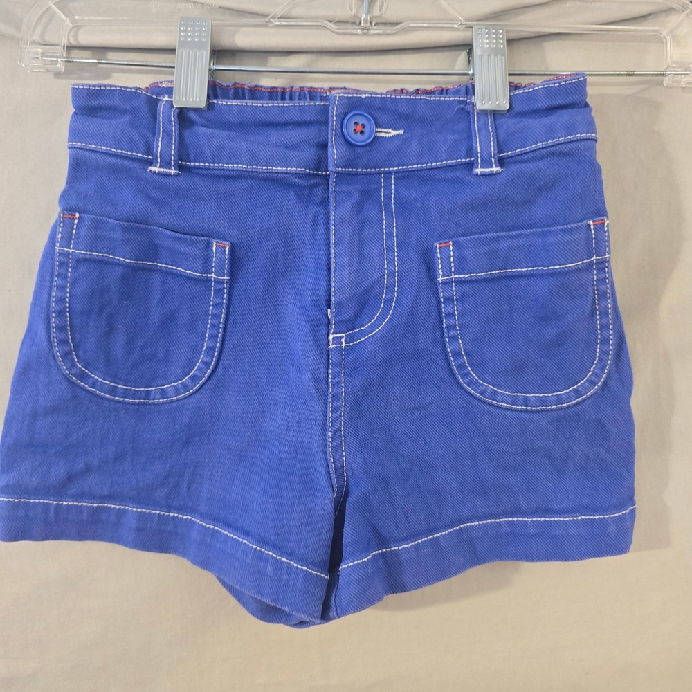 Mini Boden Shorts 7Y Kids Blue Contrast Stitch Demin Elastic Back play school